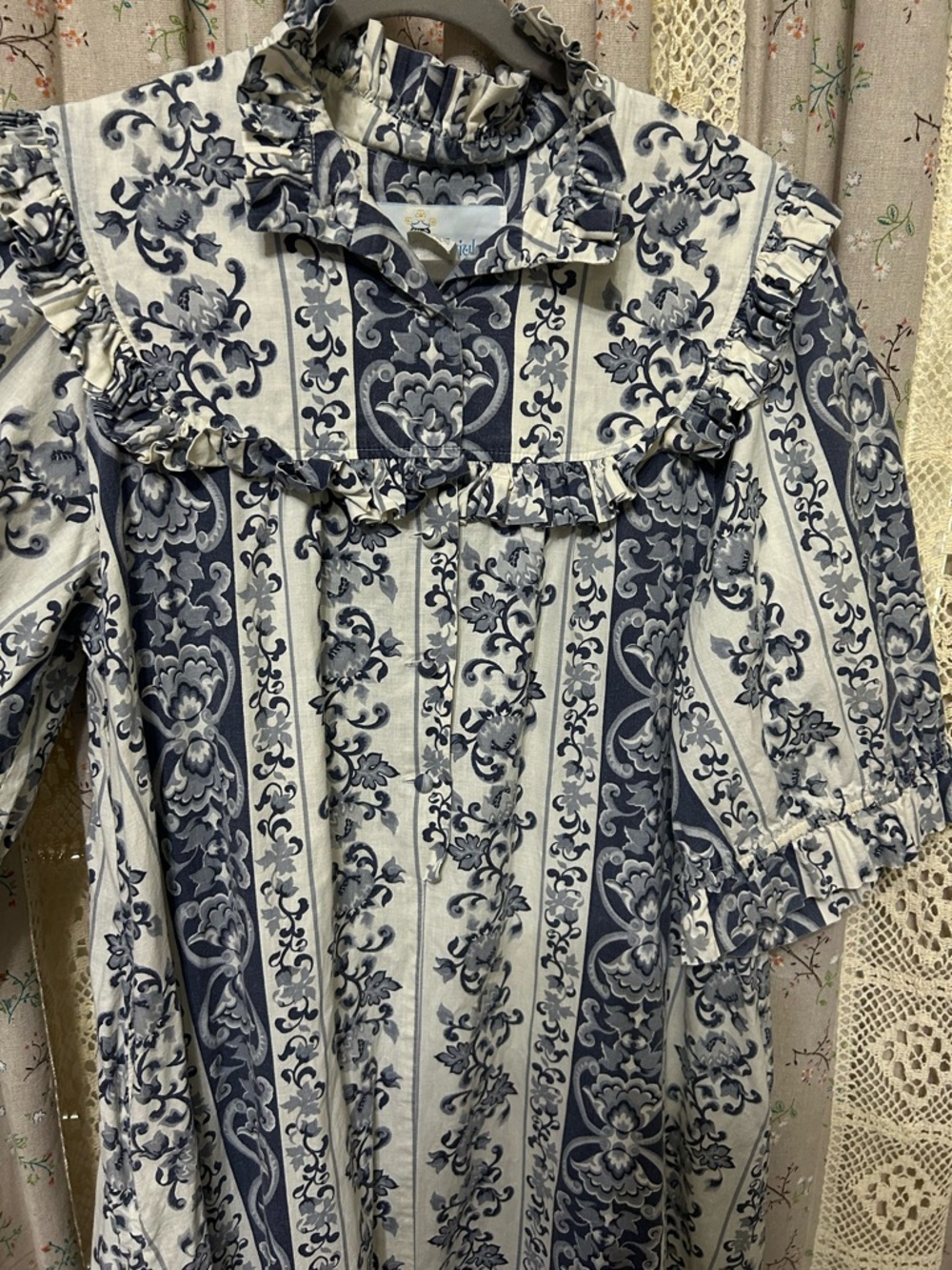 Vintage Princess Kaiulani Hawaii Blue White Ruffle Prairie‎ Dress Cotton - Picture 5 of 6